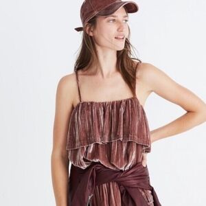 Madewell Rusty Pink Crushed Velvet Tiered Tank Top Size Extra Small Flowy